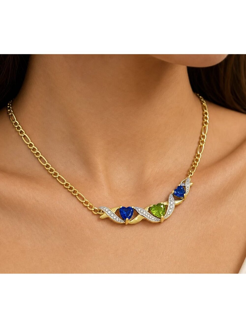 Genuine 0.96 Peridot, Tanzanite & Diamond Heart Necklace 10k SOLID Gold - Picture 5 of 7